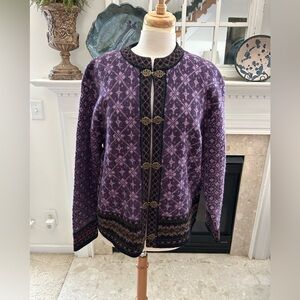 Vintage Frost Fair Isle Purple and Black Wool Cardigan